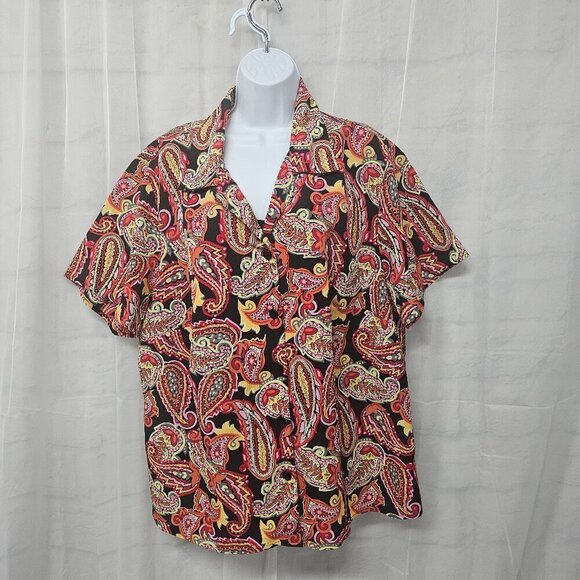 Kim Rogers Red Paisley Layered Boho Button Down Blouse 3X - Picture 1 of 12